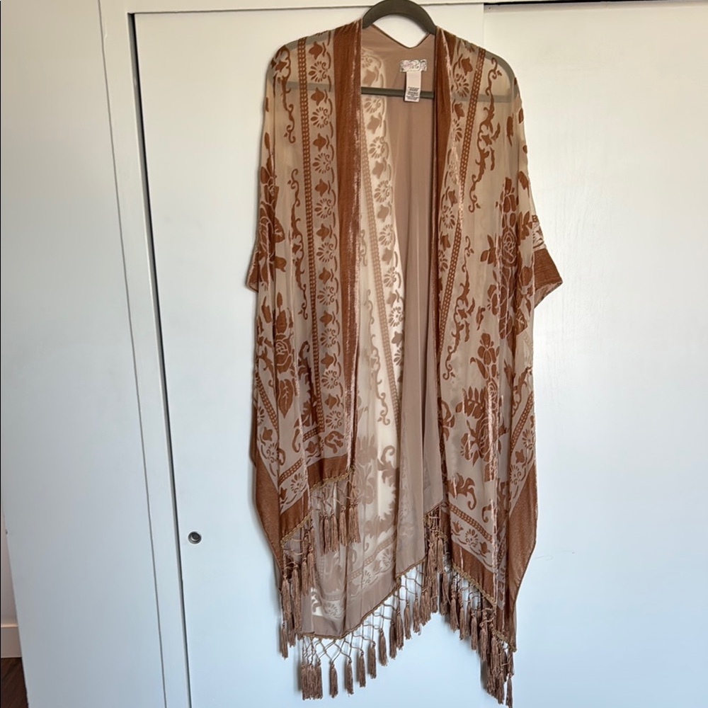 Free People night bird burnout, Kimono with Fringe